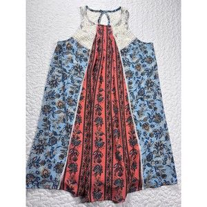 Xhilaration Blue Orange Lace Embroidered Floral Print Flowy Dress size large